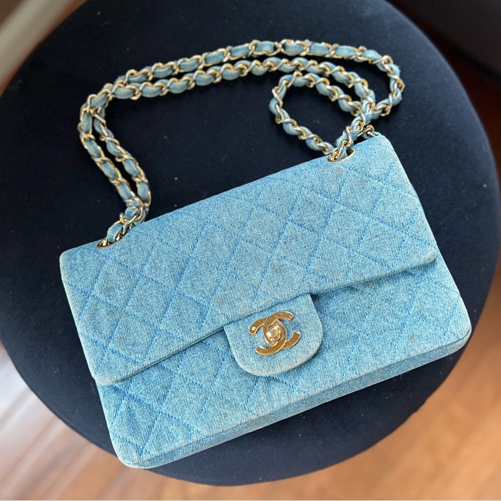 SOLD📌VTG CHANEL 1991 CLASSIC DENIM MEDIUM FLAP BAG PURSE CC TURN LOCK 24k